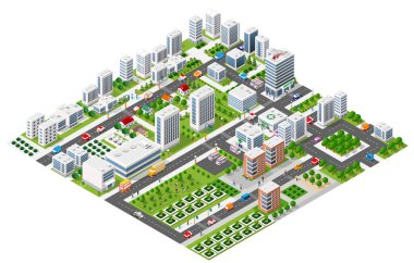 Isometric 3d illüstrasyon parkı ağaçları orman doğa doğa doğa doğa doğa doğa tasarımı için beyaz arka plan. Vektör izole edildi. Bir şehir haritası, oyunlar ve kasaban için