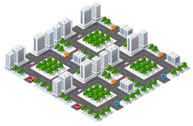 Isometric 3d illüstrasyon parkı ağaçları orman doğa doğa doğa doğa doğa doğa tasarımı için beyaz arka plan. Vektör izole edildi. Bir şehir haritası, oyunlar ve kasaban için