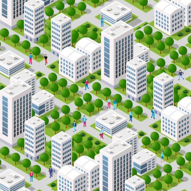 Isometric Caddesi 'nin caddelerle çevrili üç boyutlu illüstrasyonu millet. Tasarım ve oyun endüstrisi için stok illüstrasyonu.