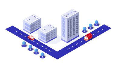 Şehir altyapısının lobut, ulaşım, sokaklar, evler ve ağaçlara sahip kentsel alanı