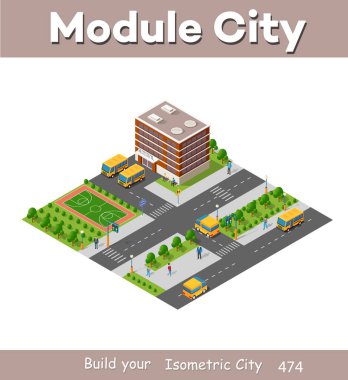 Şehir mimarisinden tasarım oyunu ve iş şekli arka planı için modern illüstrasyon Isometric modül şehri.