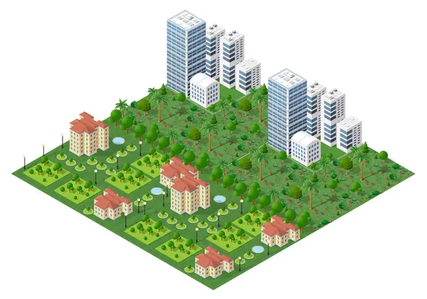 Gökdelenlerin, konut binalarının, parkların ve yeşil alanların yer aldığı, kentsel planlama ve geliştirmenin sergilendiği modern bir şehir.