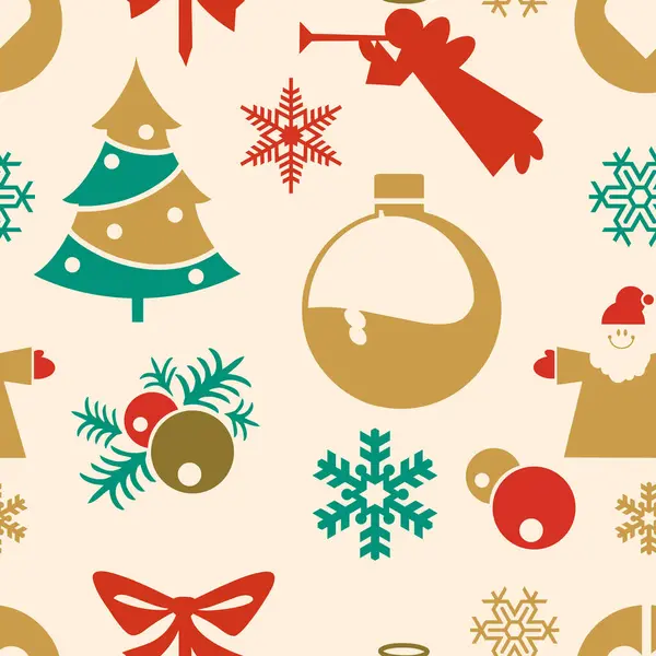 Noel için seamless modeli. Farklı Noel topları, Noel ağaçları ve kar taneleri kümesi.