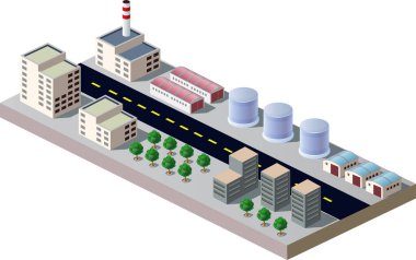 illüstrasyon kentsel ve endüstriyel binalar unsurları ile