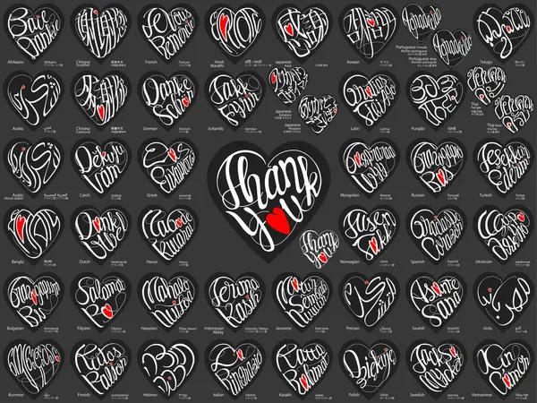 Kalp şeklinde. 44 dilde teşekkür ederim. Dünya nüfusunun yaklaşık 5 milyar kadarını kapsıyor. İş başvurularında pek çok ülkede teşekkür etmek mümkündür çünkü genel teşekkürden daha kibar, daha resmi ve daha vurguludur..
