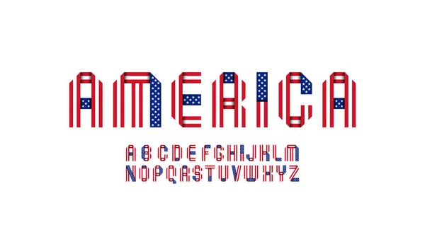Amerikan Bayrak Stili Yazı Tipi Alfabesi Renkli Kağıt Kurdelelerden Katlanmış — Stok Vektör