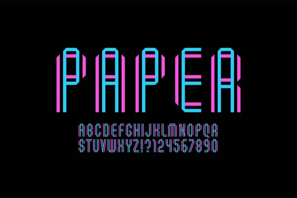 Lettertype Alfabet Uit Dual Paper Lijn Letters Cijfers Gemaakt Twee — Stockvector