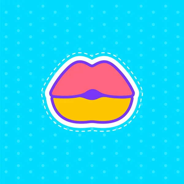 Sexy Pout Lips Female Beautiful Open Mouth Sticker Pop Art — Stock Vector