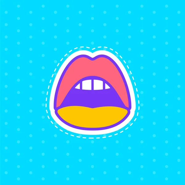 性感的双唇 漂亮的女性张开的嘴 流行艺术风格的贴纸 — 图库矢量图片
