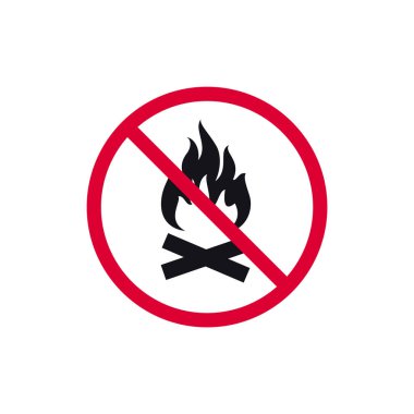 Ateş yasak levhası, yasaklı modern yuvarlak çıkartma, vektör illüstrasyonu.