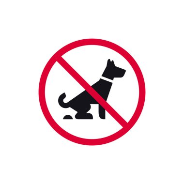 Köpek engelli işareti yok, yasaklı modern yuvarlak çıkartma, vektör illüstrasyonu.