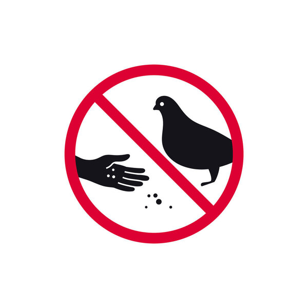 Do not feed birds prohibited sign, forbidden modern round sticker, vector illustration.