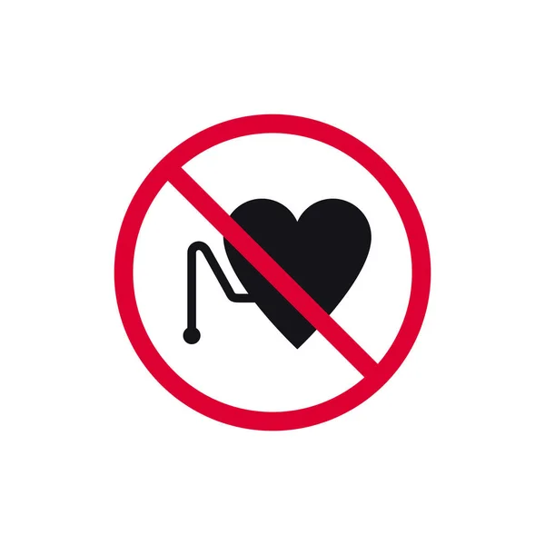 Kalp Pili Yasak Işareti Yasaklı Modern Yuvarlak Çıkartma Vektör Illüstrasyonu — Stok Vektör