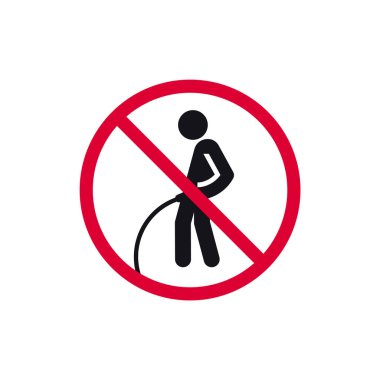 Yere işemek yasak levha, yasaklı modern yuvarlak çıkartma, vektör illüstrasyonu.