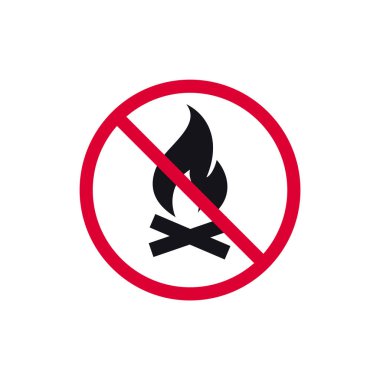 Kamp ateşi yasak işareti yok, ateş yasak modern yapıştırma yok, vektör illüstrasyonu yok..