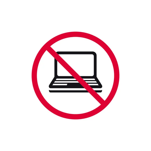 Nenhum Sinal Proibido Laptop Nenhum Computador Proibido Adesivo Redondo Moderno — Vetor de Stock