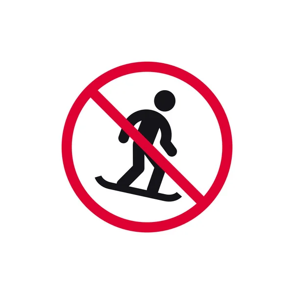 Žádné Snowboarding Zakázané Znamení Žádný Snowboardista Zakázáno Moderní Kolo Nálepky — Stockový vektor