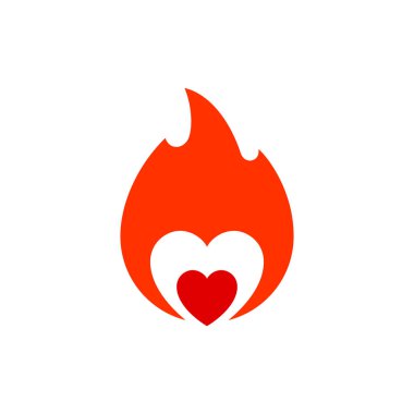 Ateş alevi, sıcak kalp sembolü, vektör çizimi.