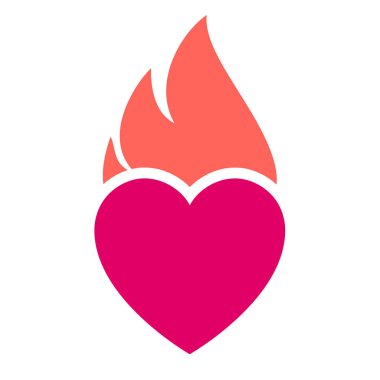 Ateş alevi simgesi, sıcak pembe kalp sembolü, vektör illüstrasyonu