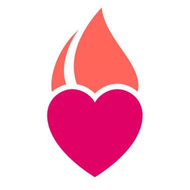 Ateş alevi simgesi, sıcak pembe kalp sembolü, vektör illüstrasyonu