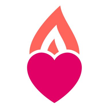 Ateş alevi simgesi, sıcak pembe kalp sembolü, vektör illüstrasyonu