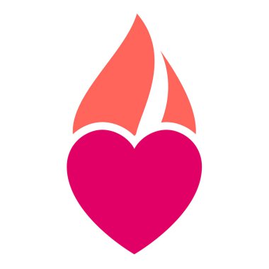 Ateş alevi simgesi, sıcak pembe kalp sembolü, vektör illüstrasyonu