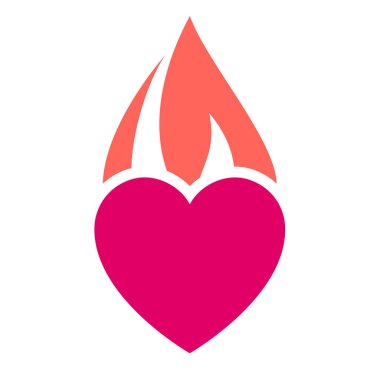 Ateş alevi simgesi, sıcak pembe kalp sembolü, vektör illüstrasyonu