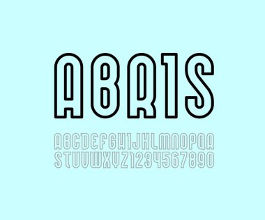 Moda yazı tipi, yuvarlak basit alfabe, vektör harfleri ve ana hatlar oluşturulmuş sayılar.