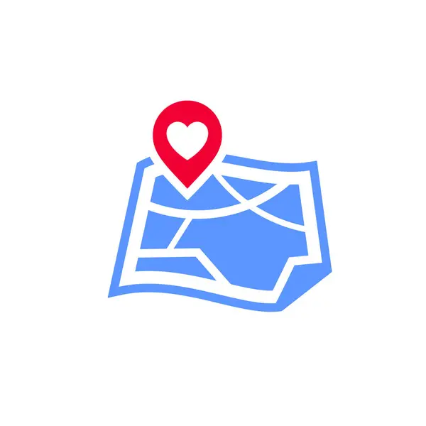 Mapa Con Icono Del Corazón Símbolo Del Día San Valentín Ilustración De Stock