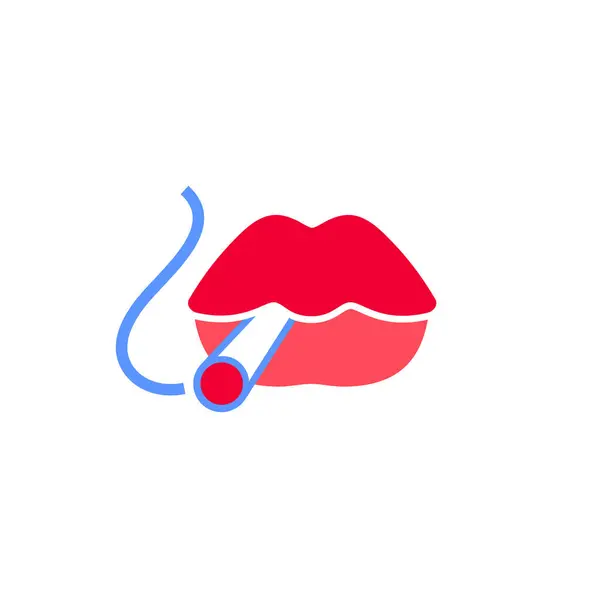 Vrouwelijke Sexy Lippen Met Sigaret Mond Rode Illustratie Getekend Stripstijl Stockillustratie