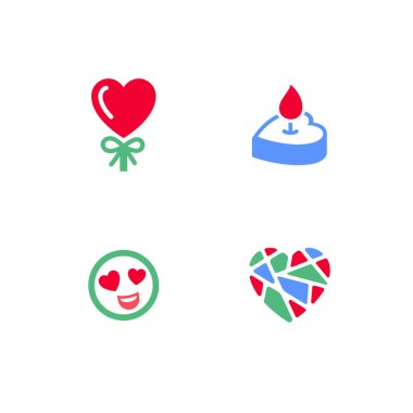 Set icons or Valentines day symbols, holiday signs designed for celebration, vector trendy modern style. clipart