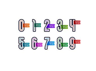 Rakamlar belirlendi simgeler, rakamlar 0,1, 2, 3, 4, 5, 6, 7, 8, 9 geri sayım günleri kaldı, günlerin sayımı etkinliğin başlangıcı, sıfır gün git satış fiyatı zamanlayıcısı