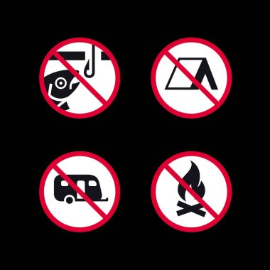 Yasak işaretler, yasaklı yuvarlak çıkartmalar, vektör simgeleri.