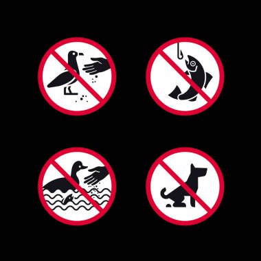 Yasak işaretler, yasaklı yuvarlak çıkartmalar, vektör simgeleri.