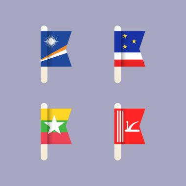 Dünyanın ulusal bayrakları, Jammu ve Kashmir, Myanmar Birliği, Gagauzia Özerk Topraklar Birimi, Marshall Adaları Cumhuriyeti, düz vektör simgeleri oluşturun.
