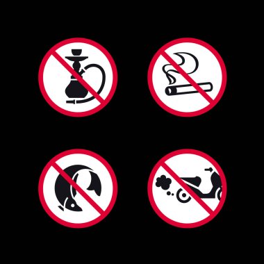 Yasak işaretler, yasaklı yuvarlak çıkartmalar, vektör simgeleri.