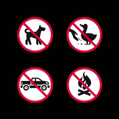 Yasak işaretler, yasaklı yuvarlak çıkartmalar, vektör simgeleri.