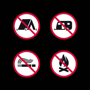Yasak işaretler, yasaklı yuvarlak çıkartmalar, vektör simgeleri.