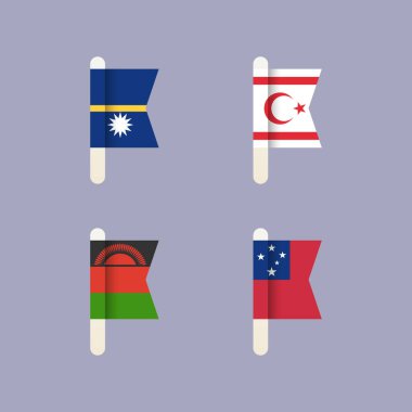 Dünyanın ulusal bayrakları, Kuzey Kıbrıs, Nauru, Samoa, Malawi, düz vektör simgeleri belirleyin