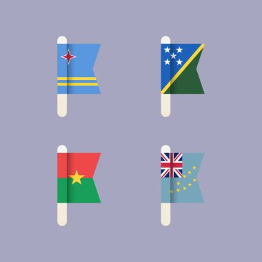 Dünyanın ulusal bayrakları, Aruba, Solomon adaları, Burkina Faso, Tuvalu, düz vektör simgeleri