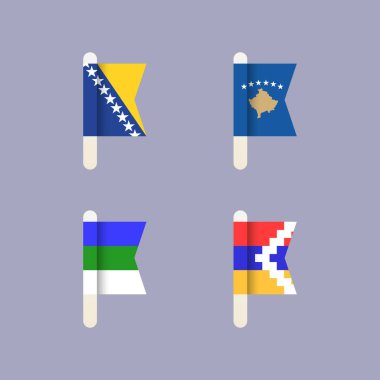 Dünyanın ulusal bayrakları, Kosova Cumhuriyeti, Artsakh Cumhuriyeti, Bosna-Hersek, Komi Cumhuriyeti düz vektör simgeleri koydu