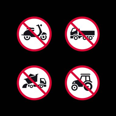 Yasak işaretler, yasaklı yuvarlak çıkartmalar, vektör simgeleri.