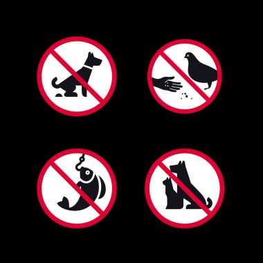 Yasak işaretler, yasaklı yuvarlak çıkartmalar, vektör simgeleri.