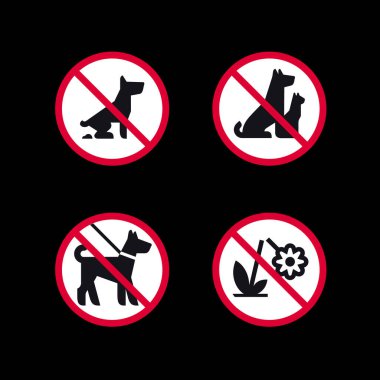 Yasak işaretler, yasaklı yuvarlak çıkartmalar, vektör simgeleri.