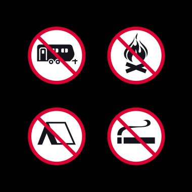Yasak işaretler, yasaklı yuvarlak çıkartmalar, vektör simgeleri.