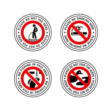 Yasak etiket Sigara içmek yok, burada işemek yok, buzda balık tutmak yok, kuşları beslemek yok, çıkartma seti yasaklandı..