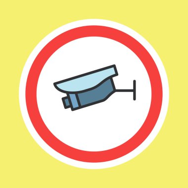 Video izleme etiketi, CCTV kamera etiketi düz renk biçimi, vektör illüstrasyonu