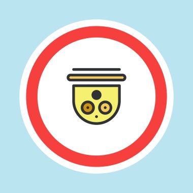 Video izleme etiketi, CCTV kamera etiketi düz renk biçimi, vektör illüstrasyonu