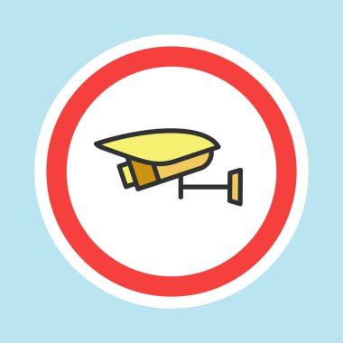 Video izleme etiketi, CCTV kamera etiketi düz renk biçimi, vektör illüstrasyonu