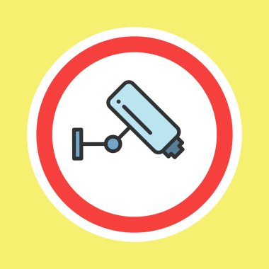 Video izleme etiketi, CCTV kamera etiketi düz renk biçimi, vektör illüstrasyonu